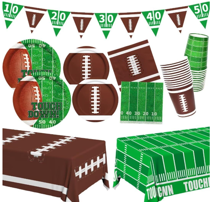 Football Party Supplies Kit Serve 24,Football Dinner Plates, Dessert Plates, Napkins, Cups,Banner,Balloon andTablecloth for Football Birthday Party Football Game Day Tailgate Party Decorations