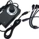 12V PC Fan Speed Controller, Fan Power Supply 100-240V AC to 3-12V DC 36W Adjustable, with Fan Splitter Cable 4X 3pin or 4pin Connector AC DC Adapter