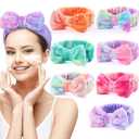 UMIKU 7 Pack Spa Headband for Women Facial Makeup Headband Soft Coral Fleece Bow Hair Band Head Wrap for Washing Face Mask Party Favors Christmas Gifts Stocking Stuffers Adult Spa Gifts for Women