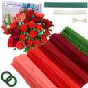 400 Pcs Pipe Cleaners Craft,5 Assorted Colors Pipe Cleaners Bulk, Chenille Stems for DIY Flower Making Kit with Floral Wires, Gardening Tape,Stamen& Ribbon (Red)