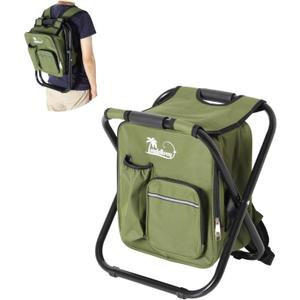 LEADALLWAY Backpack Fishing Chair with Cooler Bag Foldable Stool, Fishing Hunting Gifts for Men, Outdoor, Camping, Paints, BBQ, Beach, Picnic, Hiking, Concert, Green