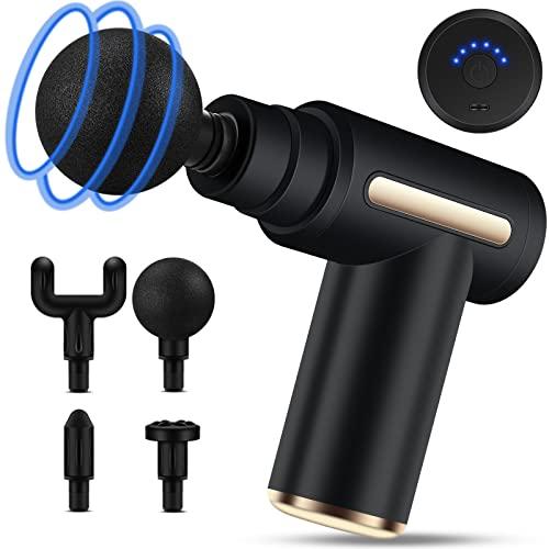 ZAKULU Mini Massage Gun Deep Tissue - Portable 6 Speeds Handheld Massage Gun with 4 Heads, 1800mAh Battery & Type-C Charging - Super Quiet Muscle Massager for Home Office Workout Travel, Black
