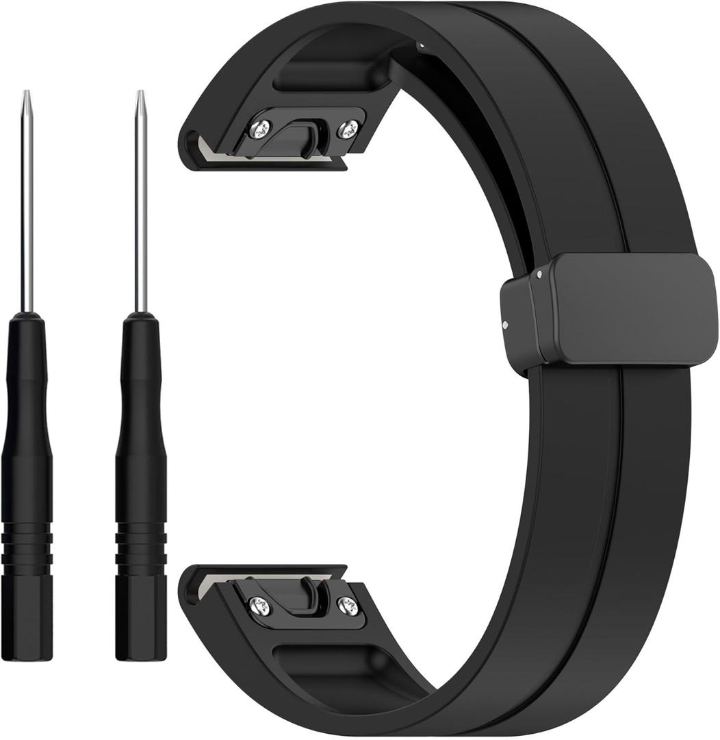 26mm 22mm 20mm QuickFit Watch Band Compatible with Garmin Fenix 8 7 6 5 3 hr 6s 5s 6x 5x Forerunner 935 945 965 Magnetic Silicone Watch Band for Garmin Instinct Approach MARQ Descent Quatix Epix Pro (Black)