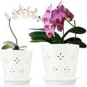 Suclain 1 Pcs 5 & 6 Inch Ceramic Orchid Pots with Holes Outdoor Indoor Orchid Planter Pot with Drainage Hole and Saucer Flower Pot Set for Repotting Promote Airflow Deter Over Watering (White)