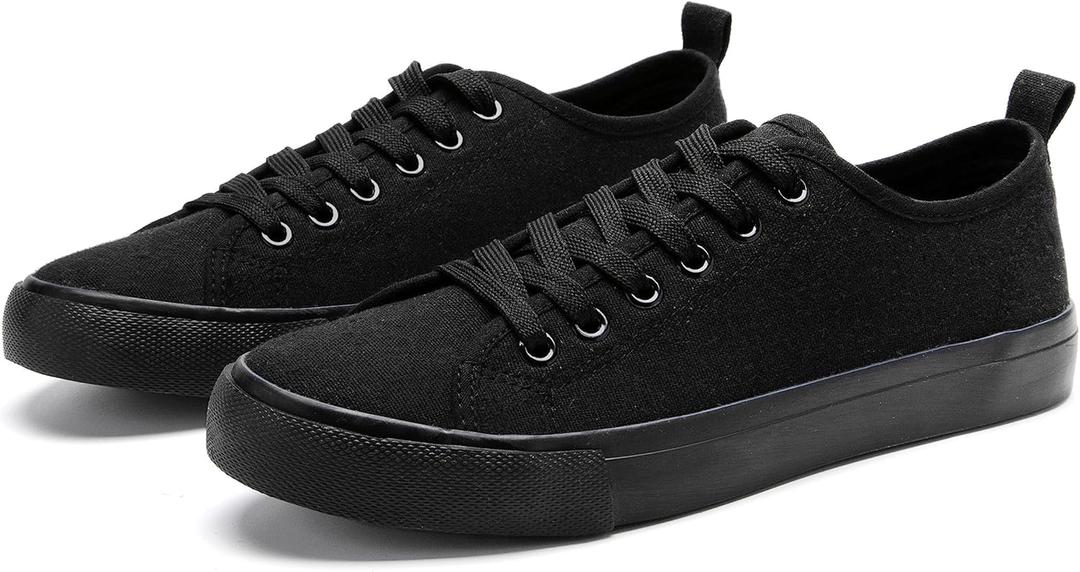 Canvas Shoes for Women Casual Low Top Sneakers Fashion Womens Tennis Shoes with Extra Laces (6, All Black)