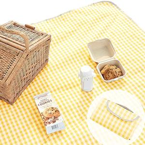 Beyond Thursday Cute Gingham Picnic Blanket, Waterproof Foldable, in Large 80x60in and Extra Large 80x80in, Portable Compact Beach Blanket, Oversized XL Outdoor Mat (Yellow, Large)