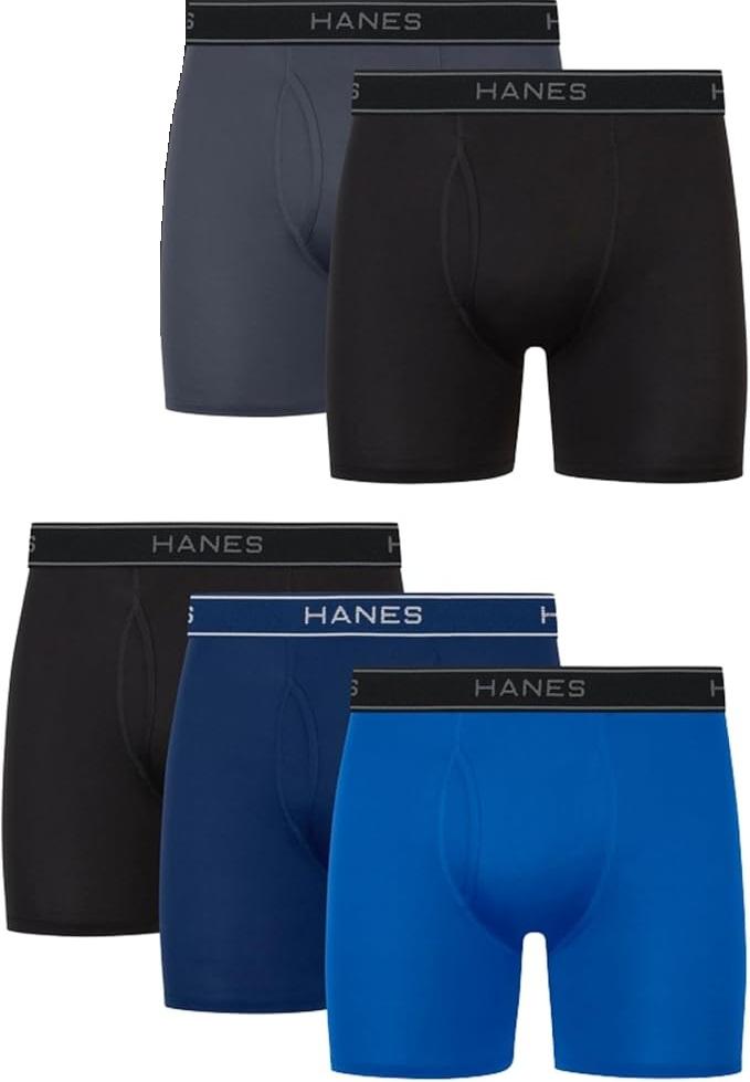 Hanes Men's Underwear Boxer Brief Pack, Performance Stretch Underwear, Moisture-wicking Boxer Briefs for Men, 5-pack, M