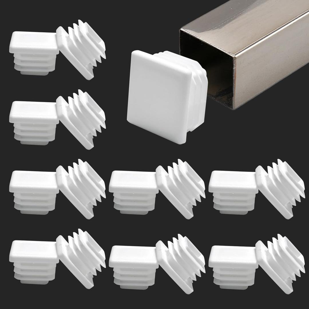 16 Pack 1"x 1" Square Tube End Cap Plastic Plugs, Square Tubing Plug Inserts for Metal Tubing, Fences, Glide Protection from Chair Legs and Furniture, Suitable for 2-4 mm Tube Thickness, White