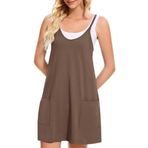 Women Tennis Workout Romper Mini Dress Summer Sleeveless Spaghetti Strap Athletic Sports Dress with Shorts (S)