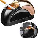 Car Ashtray with Lid, Portable Smokeless Automotive Ashtray with LED Light, Windproof, Modern Style, Black & Golden