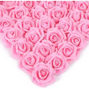 Foam Roses Artificial Flower Heads, 200 Pcs Stemless Fake Roses for DIY Craft Wedding Bouquet Party Decoration (Pink)
