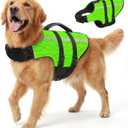 Queenmore Extra Large Dog Life Jacket for Swimming Boating,Adjustable Ripstop Dog Life Vest for Large Dogs,Dogs Lifesaver with Rescue Handle,Pet Swimming Vest for Big Pets(Green,XL)