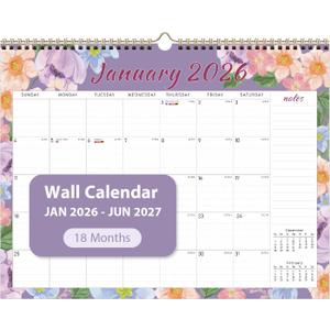 8 x 2026 Wall Calendar, 18 Monthly Wall Calendar from January 2026 to June 2027, Paper Desk Planner(11'' x 8.5''), Hanging for Teacher Family School Office Supplies