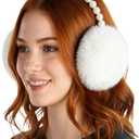 Niction Pearl Earmuffs for Women Winter Earmuffs Warmer Pearl Faux Ear Covers Fuzzy Plush Ears Muffs Comfortable Ear Warmer (White)