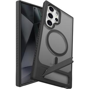 Magnetic for Samsung Galaxy S25 FE Case with Kickstand, Compatible with Mag-Safe, Slim Shockproof Grippy Translucent Matte Phone Cover, Built in Invisible Stand, Black