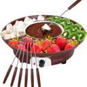 Electric Chocolate Melting Pot Chocolate Fondue Pot Set 3-Section Serving Trays with 6pcs Dipping Forks Perfect for Housewarming Christmas Party Gifts (Brown)