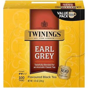 Twinings Earl Grey Black Bergamot Caffeinated Tea Bags, 100 CT Box (1 Pack) | Classic Tradition, Black Tea with Citrus, Naturally Caffeinated, 100 Foil Lined Individually Wrapped Bags, Enjoy Hot or Iced, Expiry: 03/10/2029