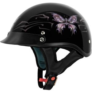 VCAN Cruiser Intricate Butterfly Motorcycle Half Helmet (Small, Gloss Black Butterfly)