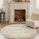 6x6 Beige Round Rug 6ft Living Room Circle Rug Vintage Round Area Rug Non Slip Indoor Carpet for Dining Room Bedroom