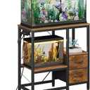 20-29 Gallon Fish Tank Stand with Power Outlet Vintage Metal Aquarium Stand with 2 Fabric Drawers Heavy Duty Reptile Tank Stand with 3-Tier Adjustable Storage Shelves, Left-Right Mounting