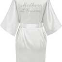goodmansam Women's Silky Robes One Size Silver Rhinestones Bride Bridesmaid Sleepwear for Wedding Party Getting Ready