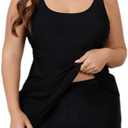 Mooncore Womens Plus Size Tankini Swimsuits Two Piece Tummy Control Bathing Suits Swim Tank Tops with Boy Shorts Swimwear (Black, XL)