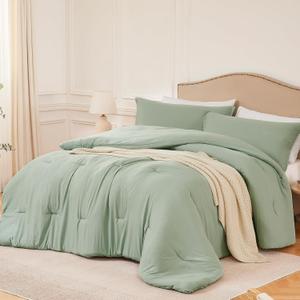 Queen Comforter Sets Sagegreen,3PCS Soft Lightweight Breathable Bedding Comforter Sets for All Season, Queen Size(90''90'' Comforter & 2 Pillowcases)