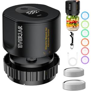 Everjar - Mason Jar Vacuum 2 IN 1 Design Electric Mason Jar Vacuum Sealing Kit, Fully Automatic Suction Stop Food Storage Vacuum Sealer