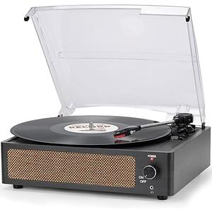 Vinyl Record Player with Speakers Vintage Turntable for Vinyls Records BeltDriven Turn Table Support 3Speed, Wireless Playback, Headphone, AUXin, RCA Line LP Phonograph for Sound Enjoyment Black
