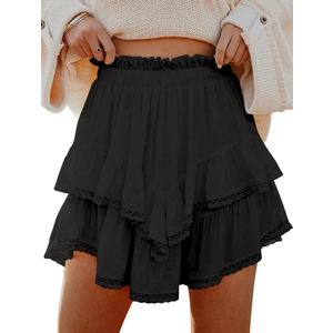 Flowy Shorts for Women Casual Boho Ruffle Tiered Skorts High Waist Mini Skirts Golf Tennis Crochet Shorts XL