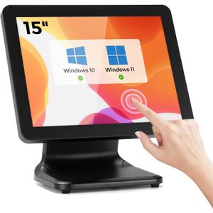 MUNBYN 15-inch POS Touch Screen Monitor, True Flat Seamless POS Monitor, Heavy-Duty Metal Stand, HDMI/VGA Capacitive Screen Display for Retail Restaurant, Bar, No Driver Required, 2Y Protection