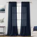 Navy Blue Curtains 84 inch Length for Bedroom Back Tab Rod Pocket Modern Nautical Farmhouse Decor Slub Linen Textured Dark Blue Semi Sheer Window Curtains 2 Panels Set for Dining Room Office Indigo