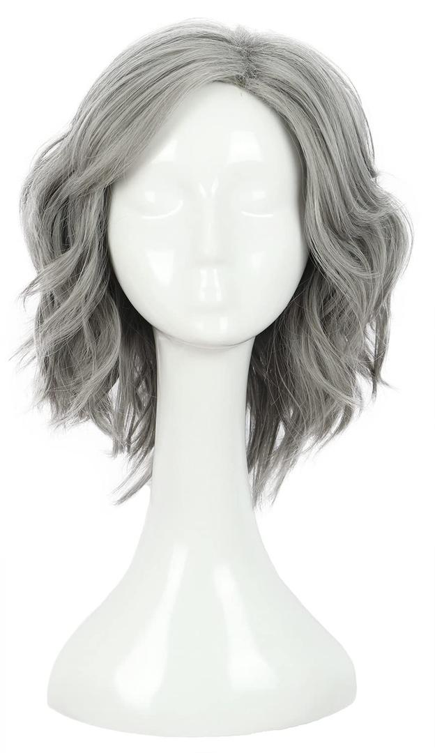 karlery Old Lady Gray Wavy Wig Natural Looking Daily Halloween Cosplay Party Wig