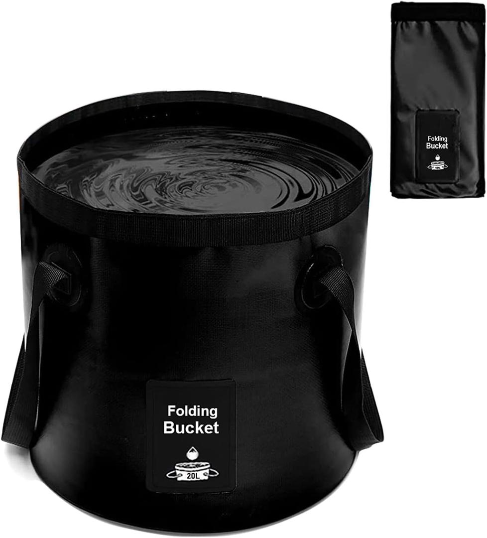 Collapsible Tub with Handle, Lightweight Folding Water Container, Portable Collapsible Tub for Fishing, Camping, Hiking, Backpacking, Outdoor Survival, Car Washing Black 20L