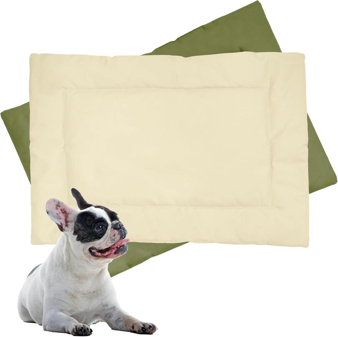 Downtown Pet Supply Dog Crate Pad, 24" x 18" - Waterproof, Ripstop Nylon Dog Crate Mat Chew Proof and Machine Washable - Olive and Light Beige - S (SMALL (24" x 18"), Olive and Light Beige)