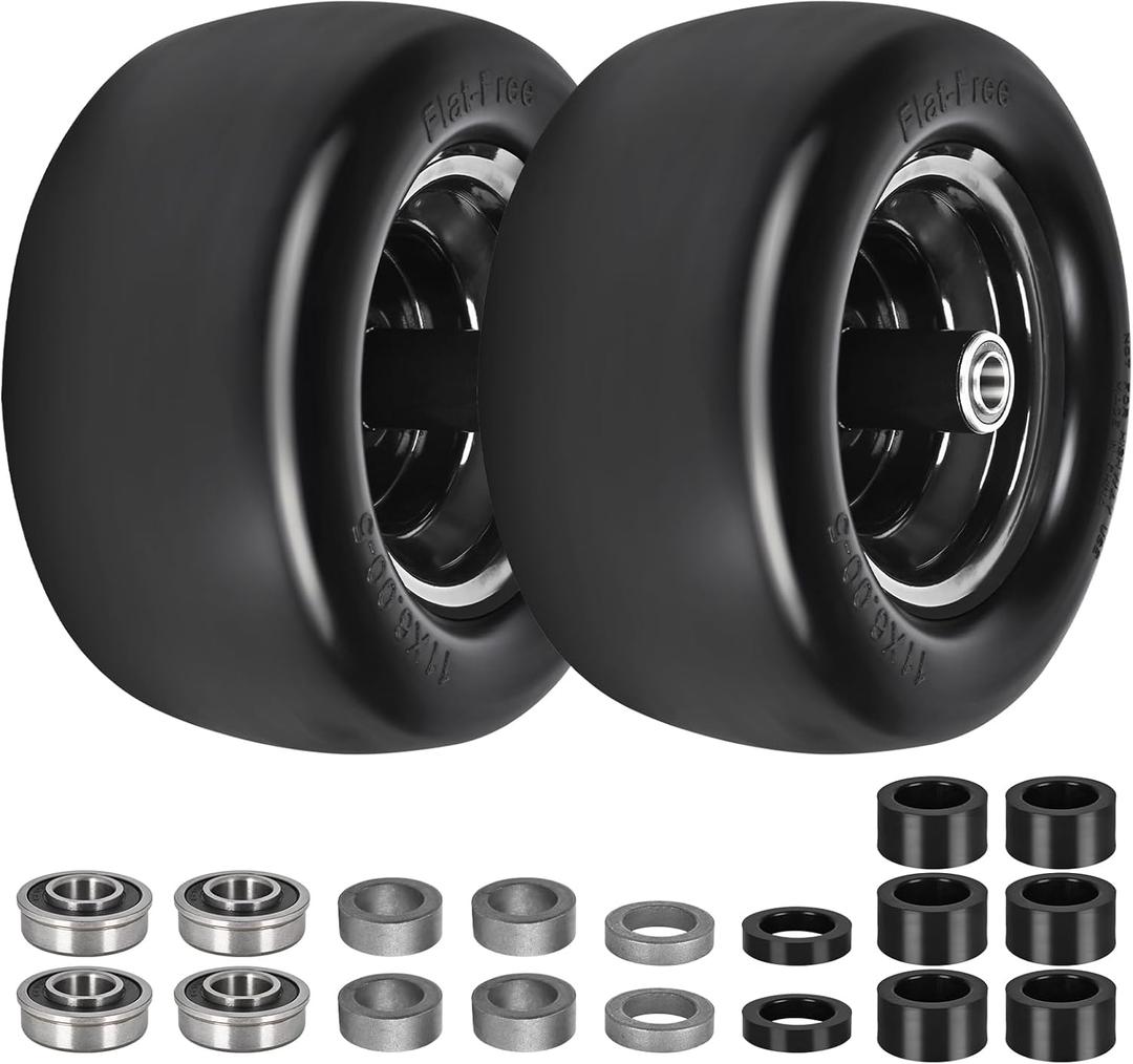 11x6.00-5" Flat Free Tires  11x6-5 Solid Smooth Lawn Mower Tires/Wheel with 3/4" & 5/8" Bearings, 6"- 8" Centered Hub - Fits Bad Boy, Cub Cadet, Zero Turn Mower, Riding Lawn Mower, 2PCS