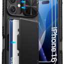 ATATOO for iPhone 16 Case Wallet with HD Tempered Glass Screen Protector [2 Pack], Build-in Card Holder, Slide Camera Cover, Military Grade Protection, Hard Case for iPhone 16 6.1", Black