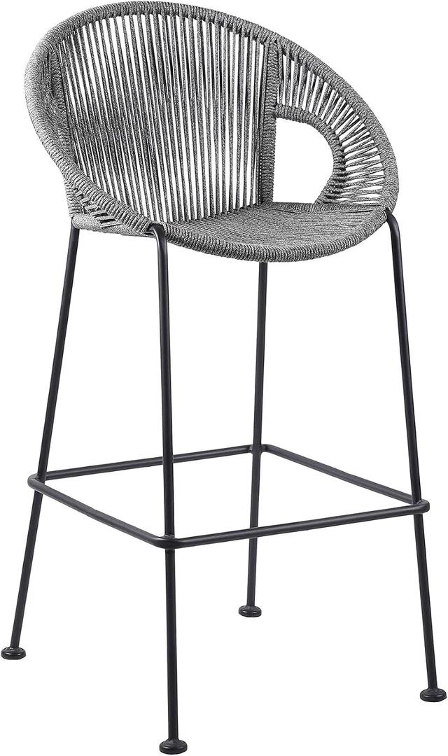 Armen Living Acapulco Modern Indoor Outdoor Patio Steel Metal Counter Chair Bar Stool with Gray Rope, 30" Seat Height