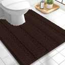 OLANLY Thick Toilet Rugs U-Shaped 24x20, Extra Soft Absorbent Chenille Striped Contour Bathroom Rugs for Toilet, Dry Quickly, Machine Washable, Non-Slip Bath Mat, Brown