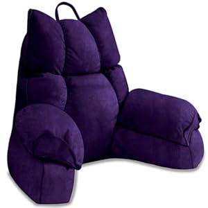 RRPAHWTV Reading Pillow for Bed with High Arm Rests, Back Support Pillow for Sitting Up in Bed with Shredded Memory Foam for Reading, TV, Gaming or Relaxing on Floor (Grape, Large）