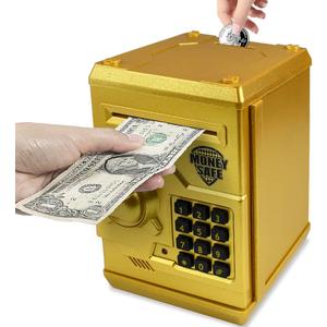 Totola Piggy Bank Electronic Mini ATM for Kids Baby Toy, Safe Coin Banks Money Saving Box Password Code Lock for Children,Boys Girls Best Gift (Gold)