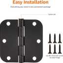 Amazon Basics Sturdy Rounded 5/8 Radius Interior Door Hinges with Included Screws, 3.5" x 3.5", Matte Black, 18-Pack