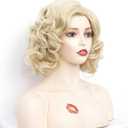 Short Blonde Wavy Wigs for Women Gold Curly Shoulder Length Natural Wig Synthetic Full Middle Part Wig for Role Play,Halloween,Daily Use