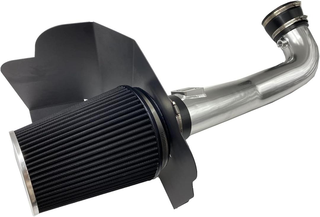 4-Inch Cold Air Intake Kit with Heat Shield + Filter Compatible for Silverado 1500 14-18; Sierra 1500 14-18; for Cadillac Escalade Suburban Yukon Tahoe 15-20 5.3L 6.2L V8 (Silver Tube & Black Filter)