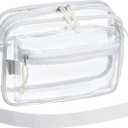 2 x Women's See Through Messenger Bag Clear Stadium Work Crossbody Shoulder Purse (Beige White)