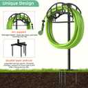 Garden Hose Holder - Upgraded Metal Reel With Tool Storage Basket, Heavy Duty Freestanding Water Hose Holder Holds 150ft, Detachable Storage Hanger for Outside
