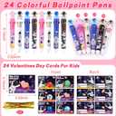 24 Pack Valentines Day Gifts for Kids Classroom Multicolor Ballpoint Pen with Valentines Day Cards for Kids School, Valentines for Kids Classroom Class Exchange Gifts Prize Party Favors for Boys Girls