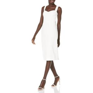 Dress the Population Women's Nicole Sleeveless Bodycon Stretch Midi Sheath Dress (Large, Off-white)