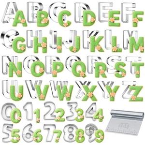xify’s 36 Pcs Alphabet & Number Cookie Cutters, 3 Inch Assorted Sizes Stainless Steel Cookie Cutter Sets, Fondant & Dough Fruit Molds for Party Birthday Christmas Decorations, Includes Steel Scraper