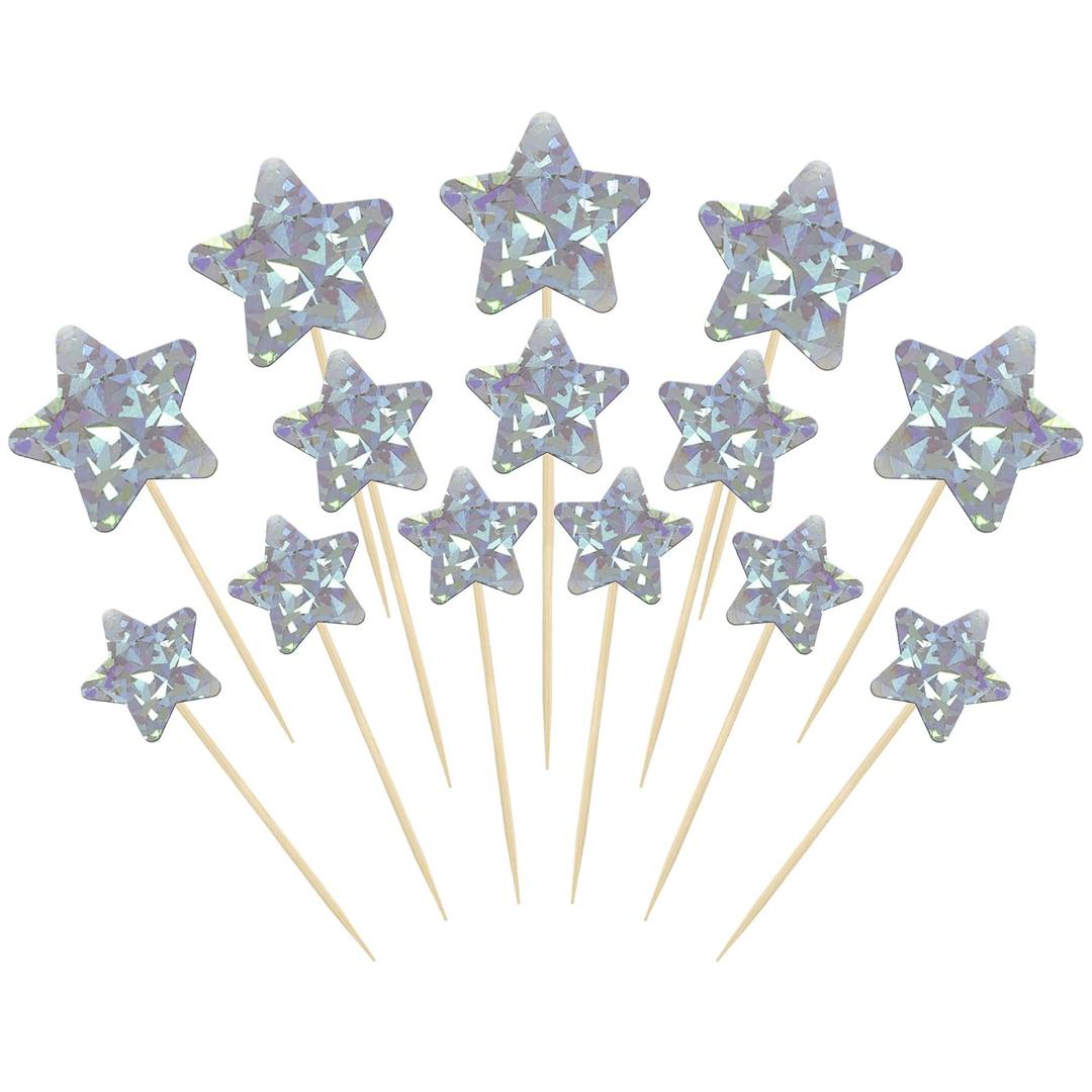Gyufise 42Pcs Little Star Cupcake Toppers Twinkle Star Cupcake Picks Wedding Engagement Baby Shower Birthday Party Cake Decorations Supplies Mixed Size Silver Laser